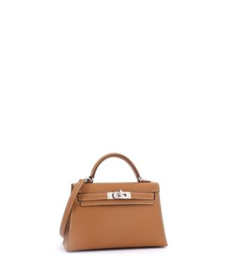 Kelly 20 Handbag Brown Epsom with Palladium Hardware