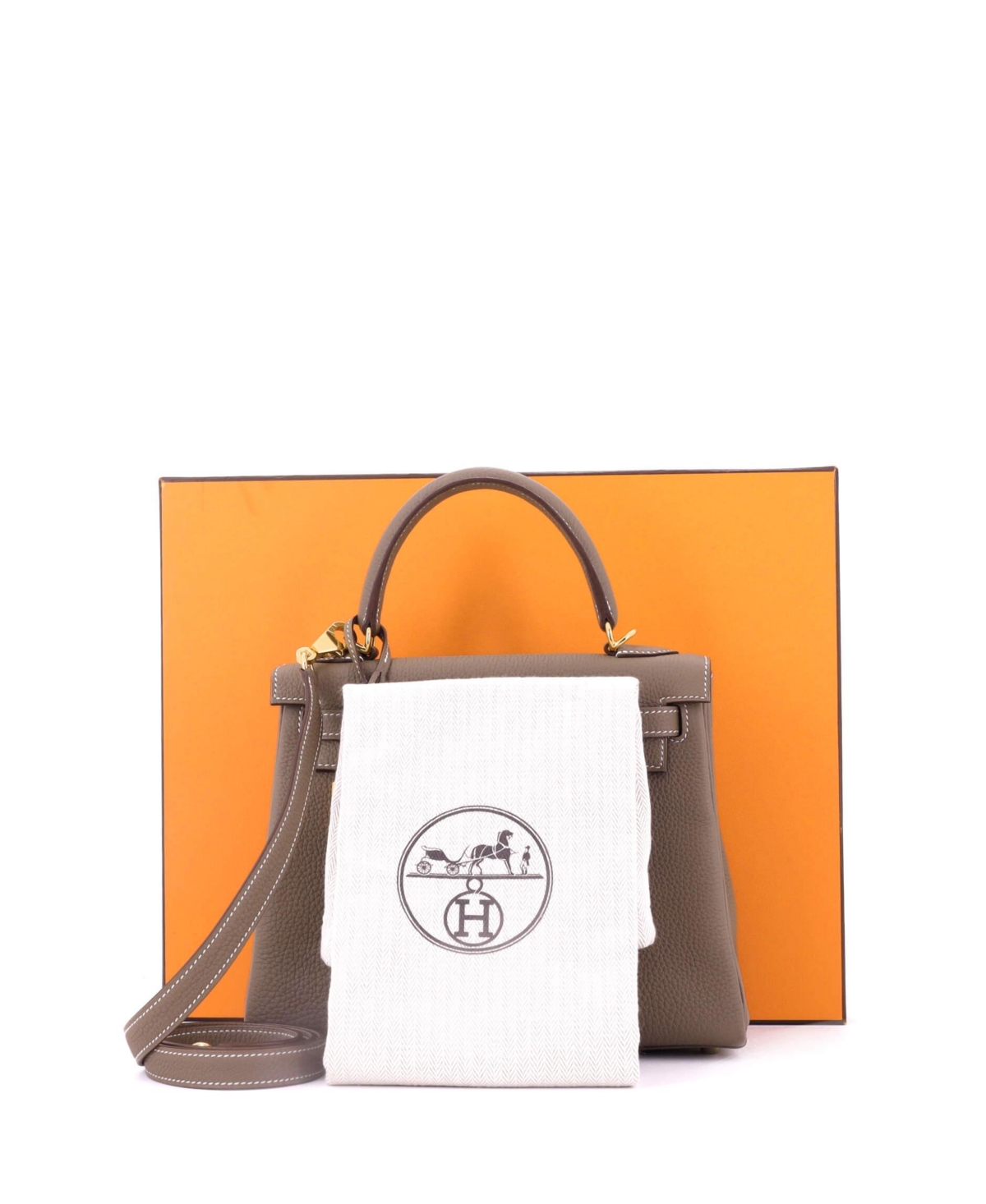 Pre-Owned HERMES Kelly 25 Handbag Grey Togo with Gold Hardware