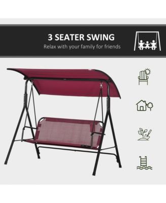 3-Person Porch Swing with Adjustable Tilt Canopy, Wine