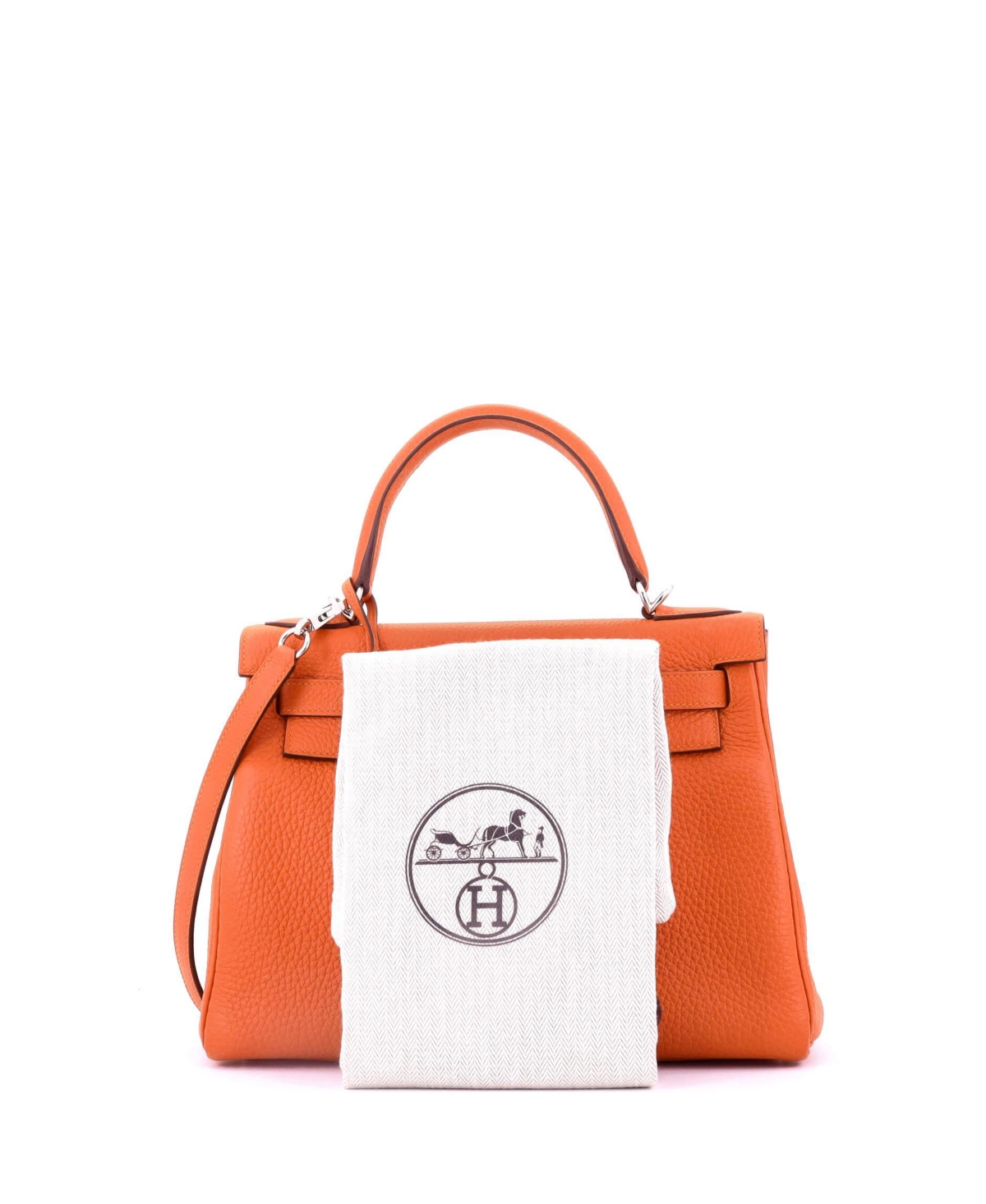 Pre-Owned HERMES Kelly 28 Handbag Orange Clemence with Palladium Hardware