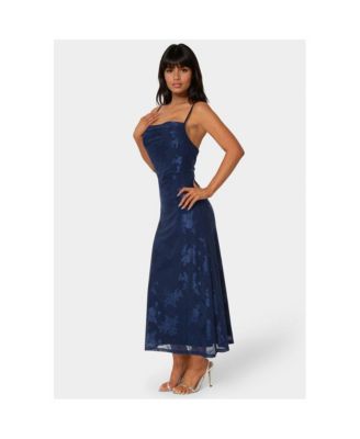 Women's Jacquard Mesh Cowl A-Line Maxi Dress