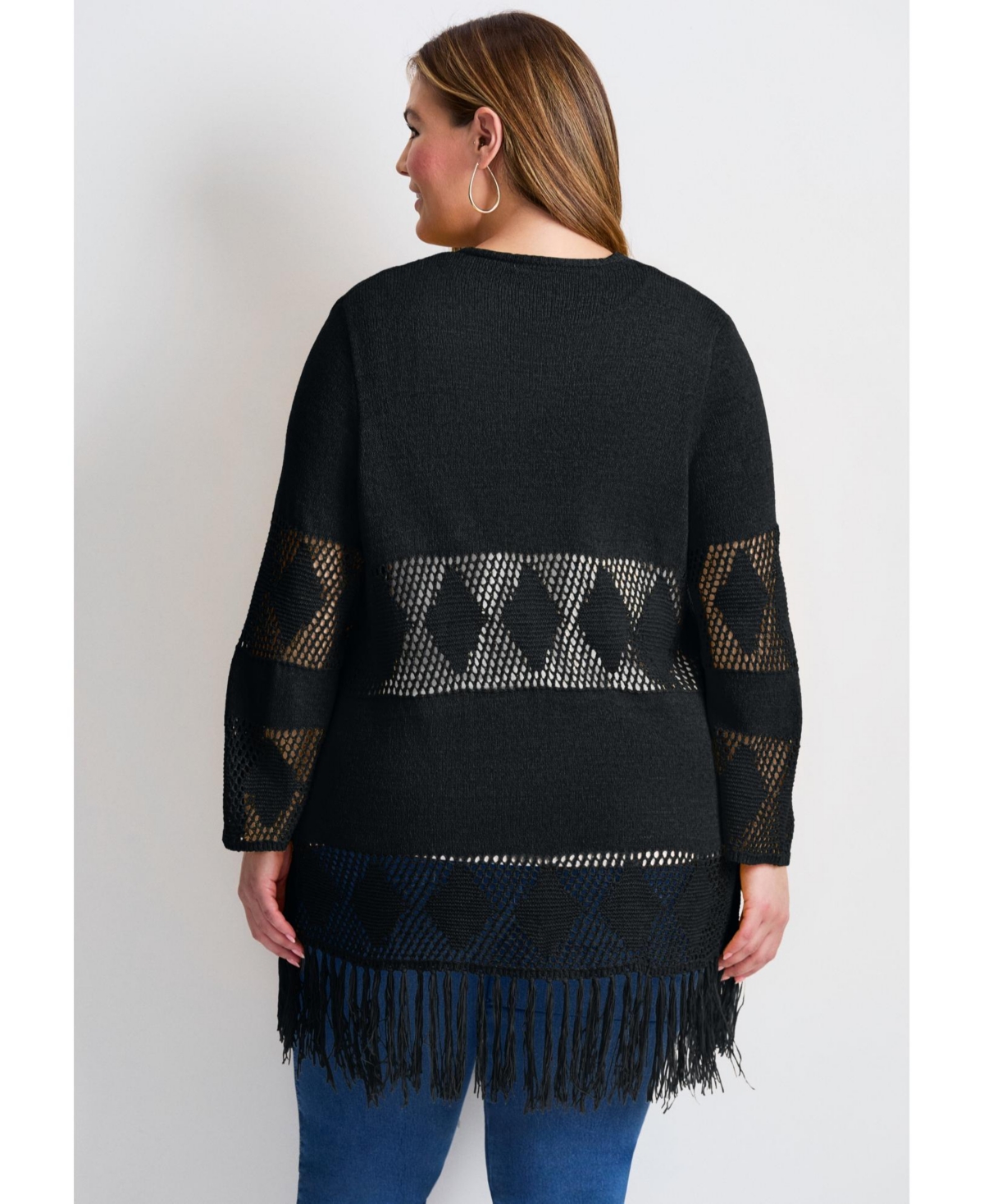 Avenue Women's Plus Pointelle Fringe Cardigan