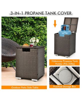 32 x 20 Inch Propane Rattan Fire Pit Table Set with Side Table Tank and Cover