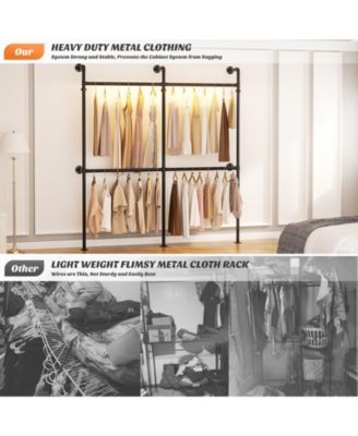 3.5-13.5 FT Reversible Wall Mounted Industrial Metal Pipe Clothing Rack for Hanging Clothes