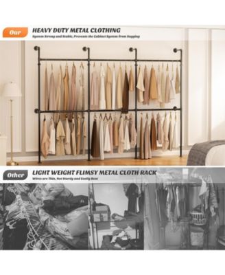 3.5-13.5 FT Reversible Wall Mounted Industrial Metal Pipe Clothing Rack for Hanging Clothes