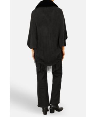 Women's Fur Collar Shrug With Tassel Hem