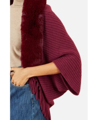Women's Fur Collar Shrug With Tassel Hem