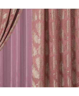 Palm Floral Textured Jacquard 54 x 84 in. Single Rod Pocket Curtain Panel w/ Attached 18 in. Valance in Rose