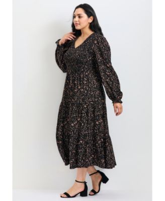 Women's Plus Size Indi Puff Sleeve Shirred Dress