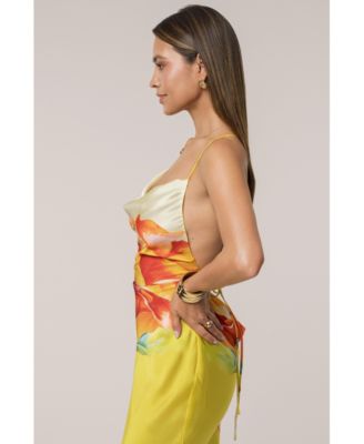 Women's Satin Floral Print Maxi Dress