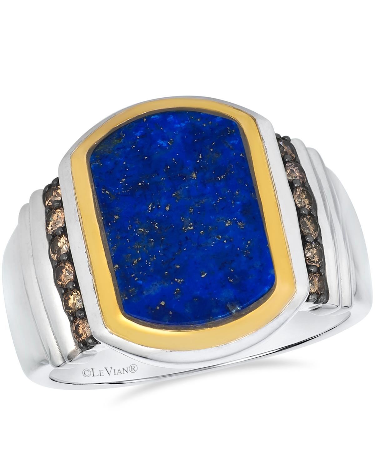 Le Vian Lapis (4.05 Ct. T.w.) And Chocolate Diamond Ring (0.32 Ct. T.w.) In Silver And 14k Honey Gold