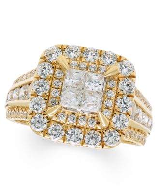 Macy's Diamond Multi Princess Halo Ring (2 ct. t.w.) in 14k Yellow Gold ...