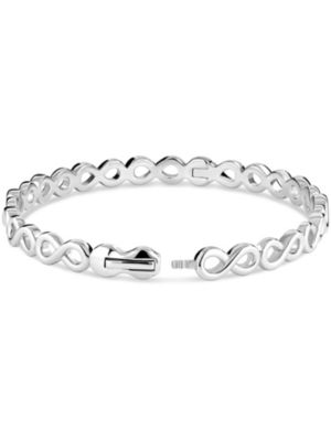 Infinity Bangle Bracelet in Rhodium Plated Sterling Silver, Size Medium