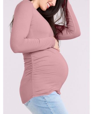 Maternity Motherhood V-Neck Side-Ruched Long Sleeve Tee