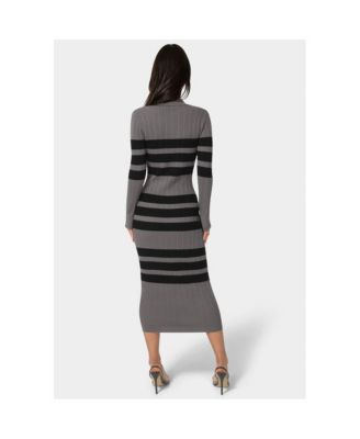 Women's Long Sleeve Collar Striped Knit Dress