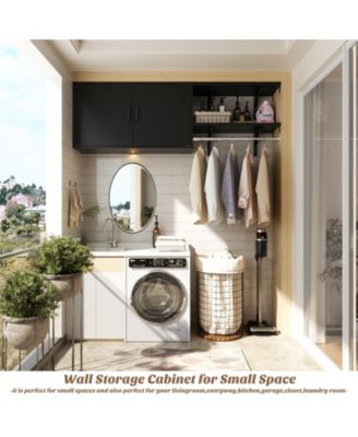 Laundry Room Organizer Cabinet with Hanging Rods