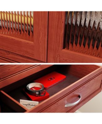 Solid Wood Walk-In Closet Organizer with 2  Drawers and Glass Doors