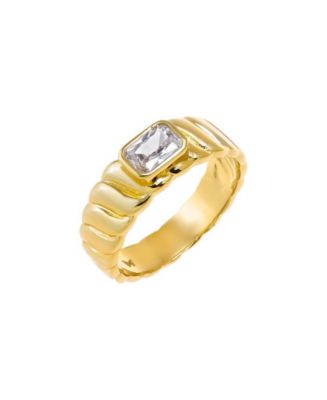 by Adina Eden Cubic Zirconia Bezel Gold Plated Asscher Ridged Band Ring ...