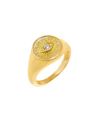 by Adina Eden Cubic Zirconia Gold Plated Evil Eye Signet Pinky Ring ...