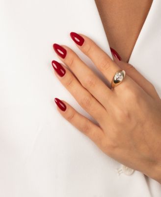 Cubic Zirconia Gold Plated Oval Bezel Signet Ring