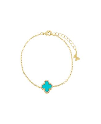 Pave Outlined Gold Plated Four Leaf Clover Bracelet