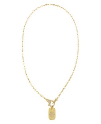 Pave Starburst Gold Plated Dog Tag Toggle Necklace
