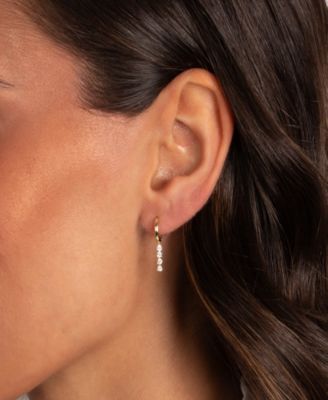 Mini Cubic Zirconia Gold Plated Tennis Drop Huggie Earrings