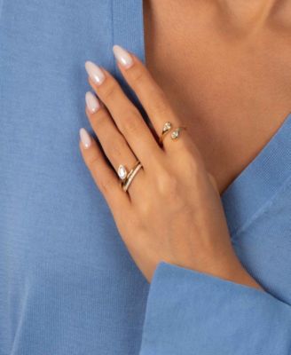 Solid, Pave Cubic Zirconia Gold Plated Pear Bezel Wrap Ring