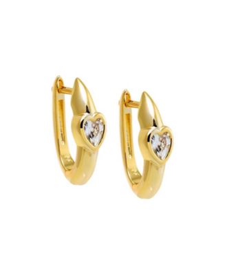 by Adina Eden Cubic Zirconia Gold Plated Gold Plated Heart Bezel Huggie ...