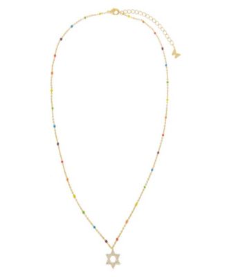 Pave Star of David Multi Color Beaded Necklace