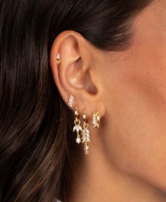 Cubic Zirconia Gold Plated Marquise Dangling Cluster Huggie Earrings