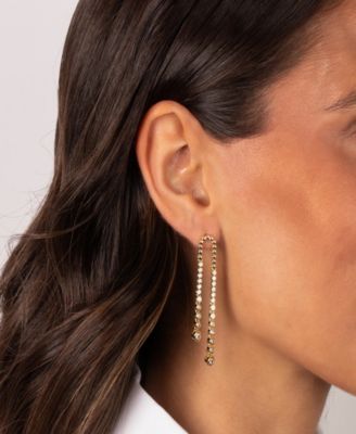 Fancy Cubic Zirconia Gold Plated Bezel Double Tennis Drop Stud Earrings