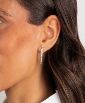 Graduated Gold Plated Tennis Drop Stud Earrings