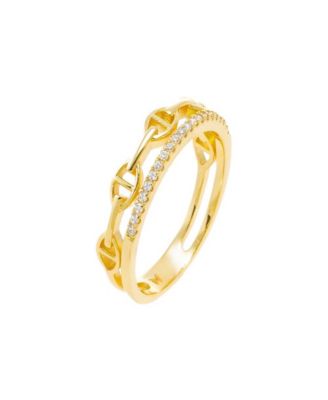 Cubic Zirconia Pave X Solid Mariner Band Ring