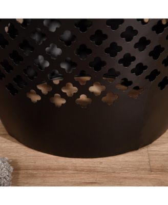 12.5" Steel Patio End Table, Round Hollow Drum Side Table, Accent Table for Indoor & Outdoor, Black