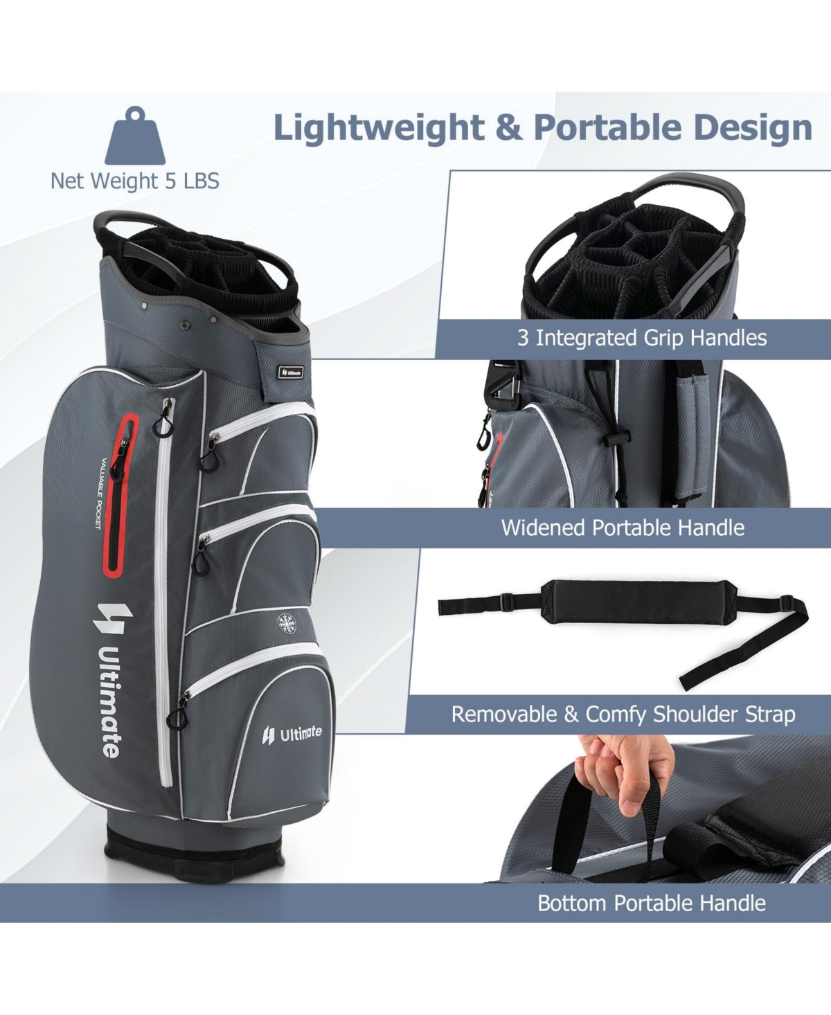 Mecale 9.5 Inch Lightweight Golf Cart Bag with 15 Way Top Dividers