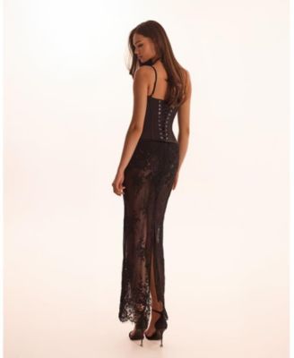 Women's Sensual Semi-Sheer Floral Lace Maxi Skirt
