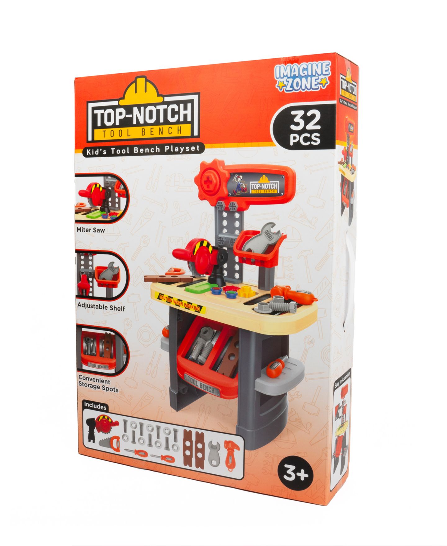 Детский игровой набор World Tech Toys Top-Notch Portable Realistic 32-Piece Tool Bench Playset, Ages 3+ — фото 4
