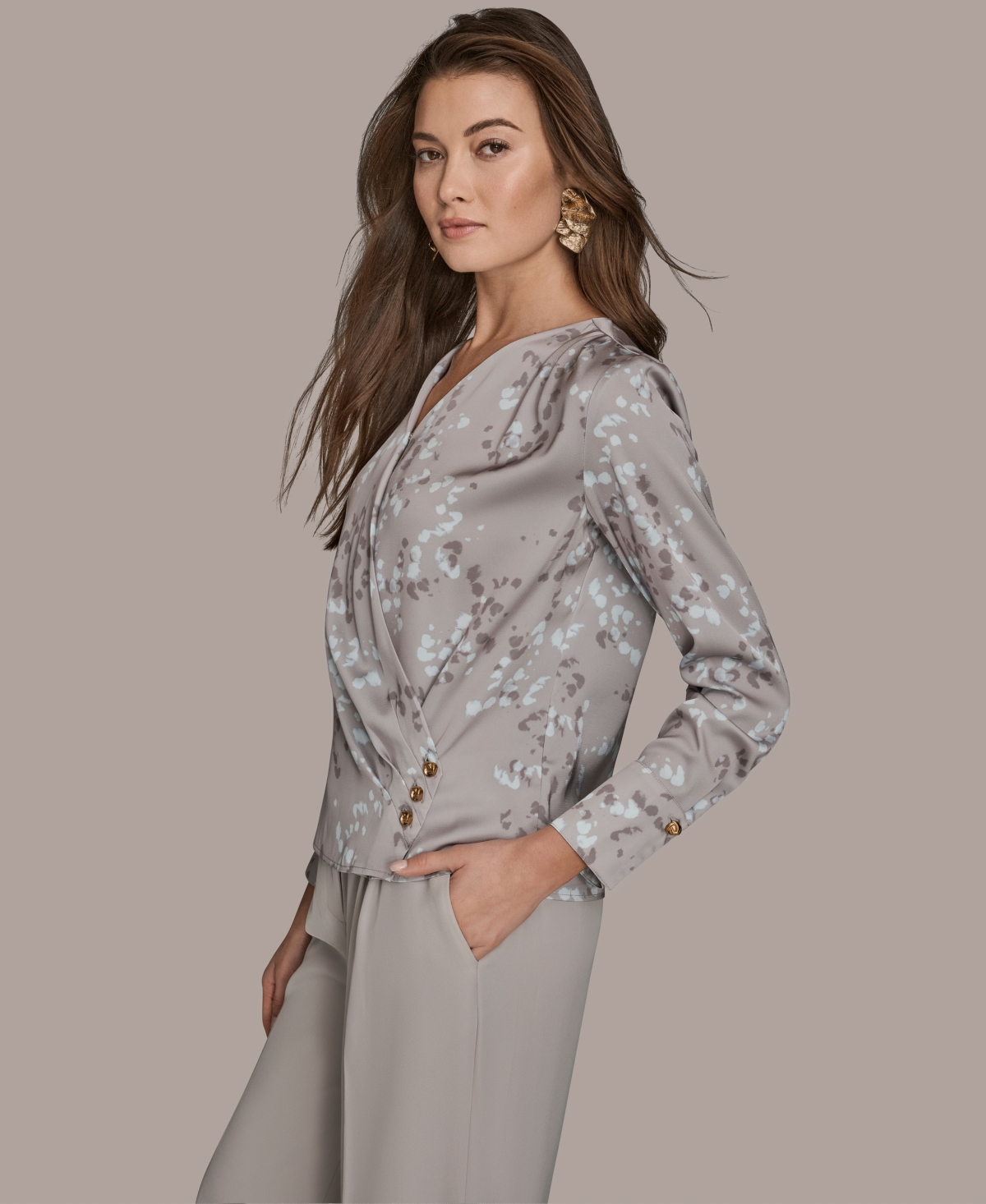 Donna Karan New York Women's Printed V-Neck Top