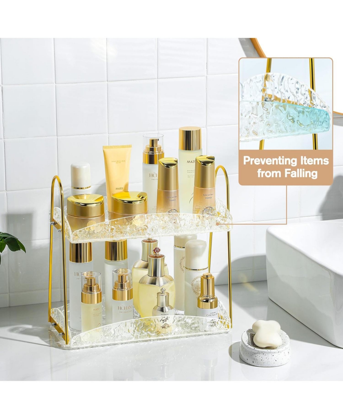 Yigii 2-Tier Bathroom Counter Organizer, Acrylic Makeup Organizer for Vanity, Bathroom Perfume Organizer Tray, Clear Skincare Organizer Countertop