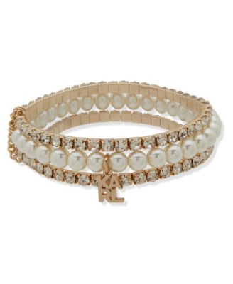 KARL LAGERFELD PARIS - Imitation Pearl Logo Stretch Bracelet