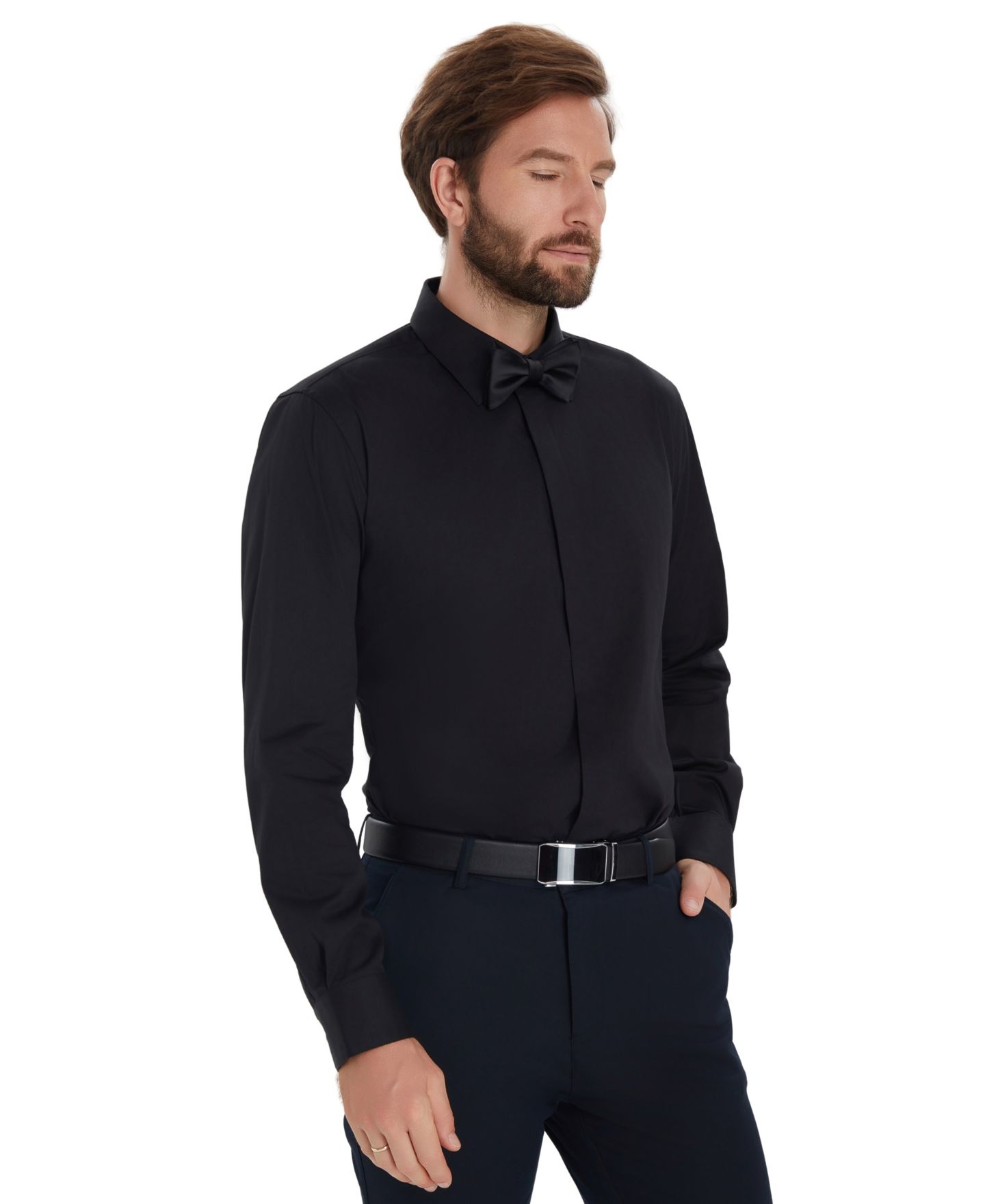 Мужская рубашка Alfani Slim-Fit Formal Solid Dress Shirt, цвет: Чёрный — фото 2