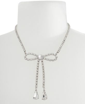 Faux Stone Rhinestone Bow Statement Necklace