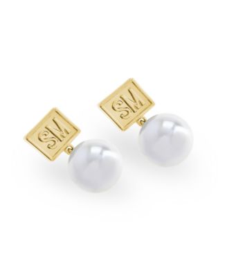 Faux Cultured Pearl Signature Logo Drop Earrings