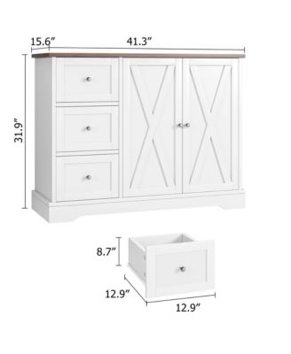 Farmhouse Kitchen Cabinet with 3 Drawers, 2 Barn Doors, and Spacious Countertop for Storage and Display