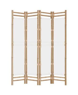 Folding 4-Panel Room Divider with Bamboo Frame and Canvas Panels, 63" Wide Privacy Screen