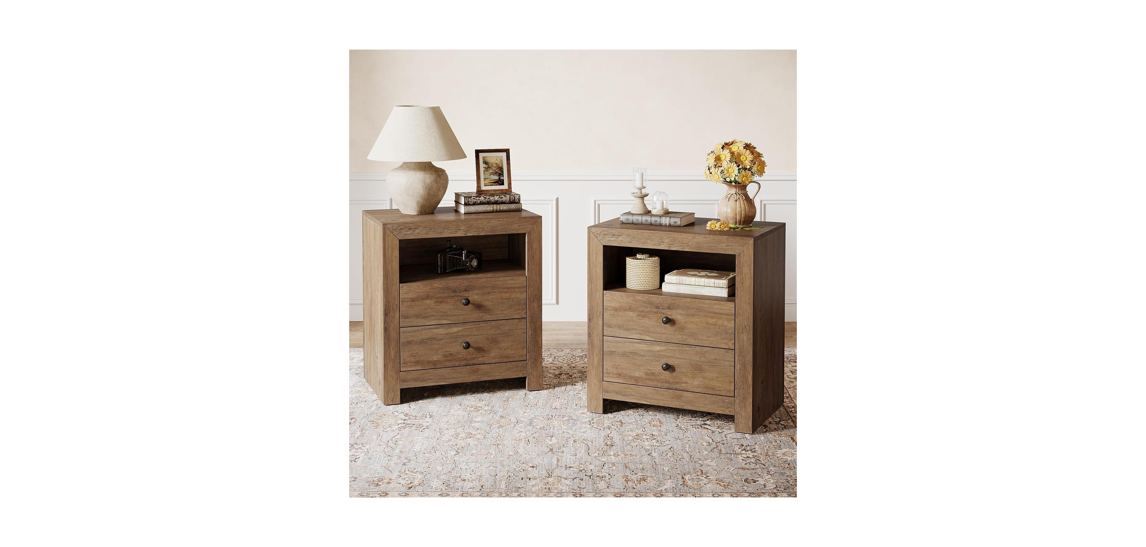 Tribesigns Modern 26" Tall Side End Tables with Open Storage, 3-Tier White Nightstands for Living Room Bedroom,Set of 2 Sofa tables for Small Spa
