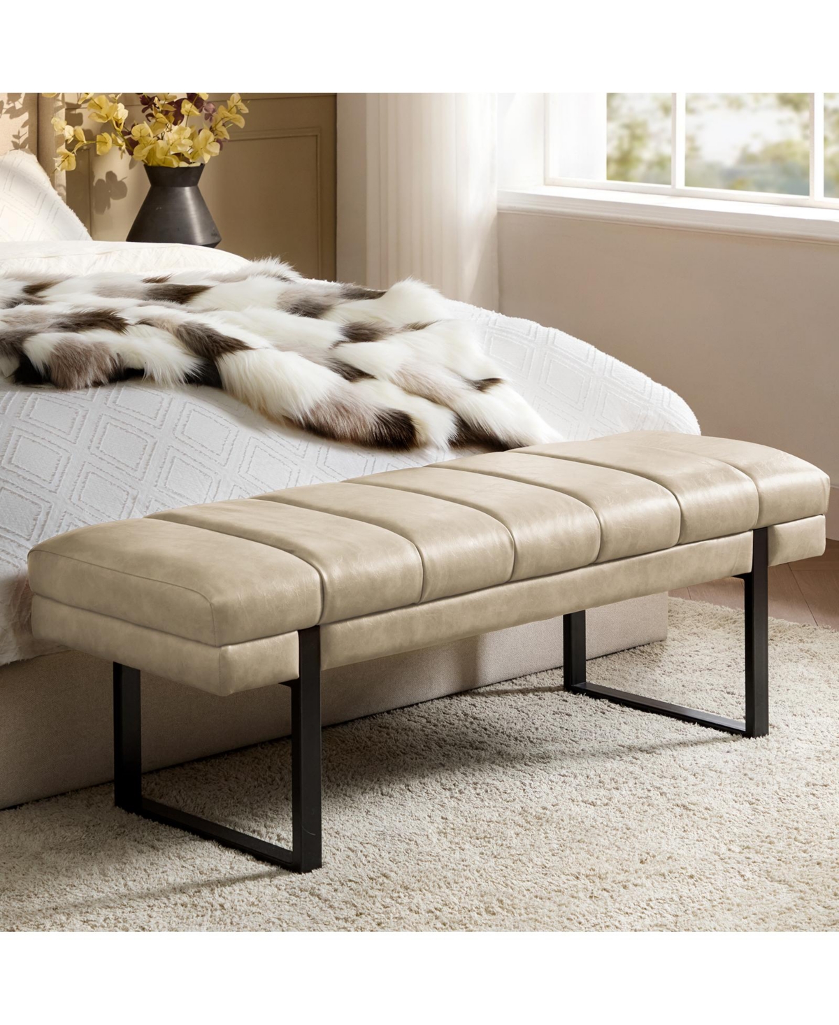 Mid-century Modern Laurens Upholstered Bench with Metal Legs