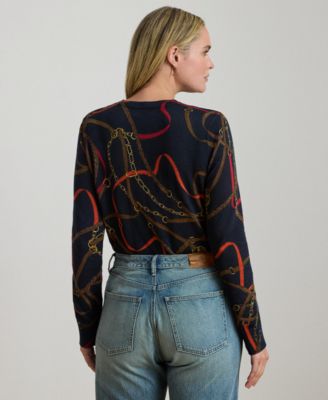 Plus Size Belting-Print Long-Sleeve Sweater
