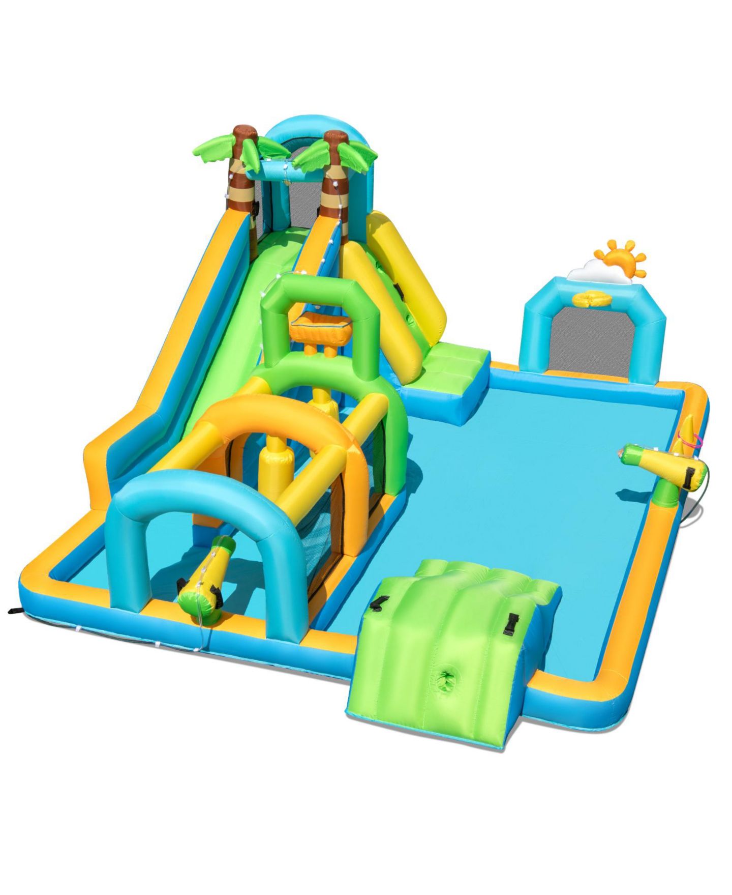 Детская игрушка SKONYON Tropical Dual Slide Aqua Park Inflatable Water Slide, Accommodates Up to 5 Children, Ages 3-12, цвет: Синий — фото 9